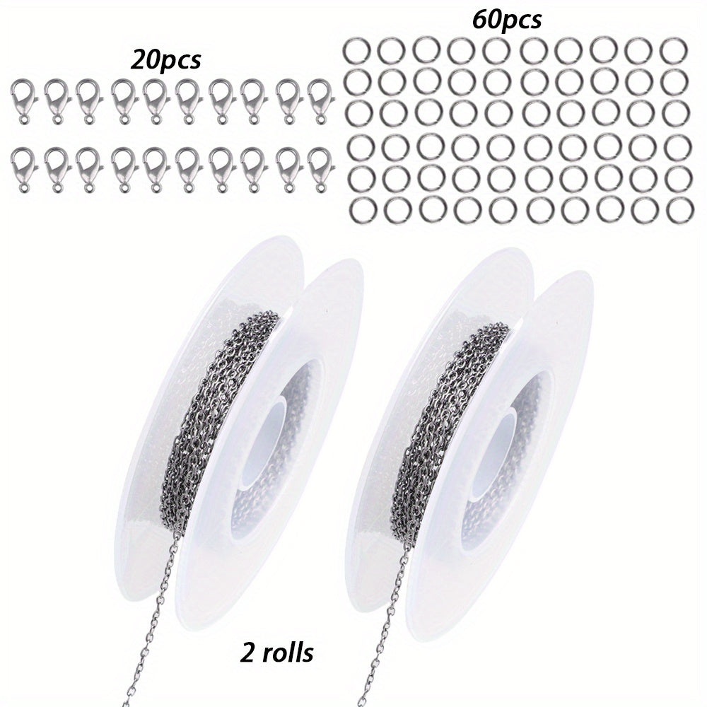 2 Rolls Basic Chains with 20pcs Lobster Clasps & 60pcs Open Jump Ring