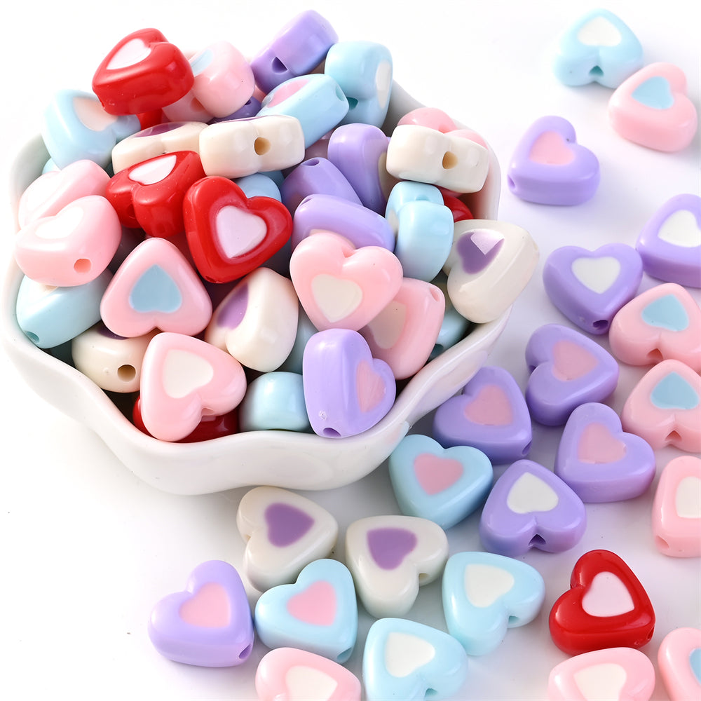 10pcs 13-17mm Romantic Double Heart Acrylic Beads