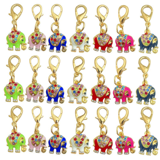 18PCS Rhinestone & Enamel Elephant Mini Keychain Set