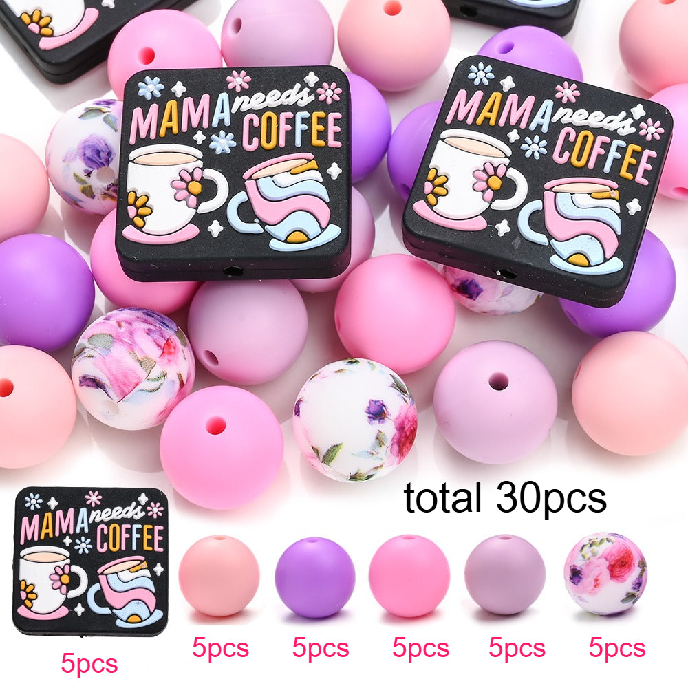 25/30pcs Mother's Day Sunflower Silicone Bead Set