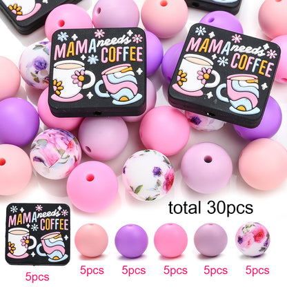 25/30pcs Mother's Day Sunflower Silicone Bead Set