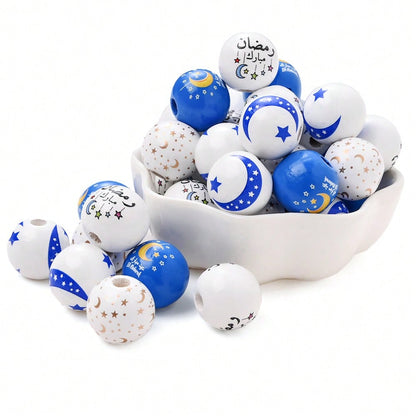 Arabian Star and Moon Wooden Beads
