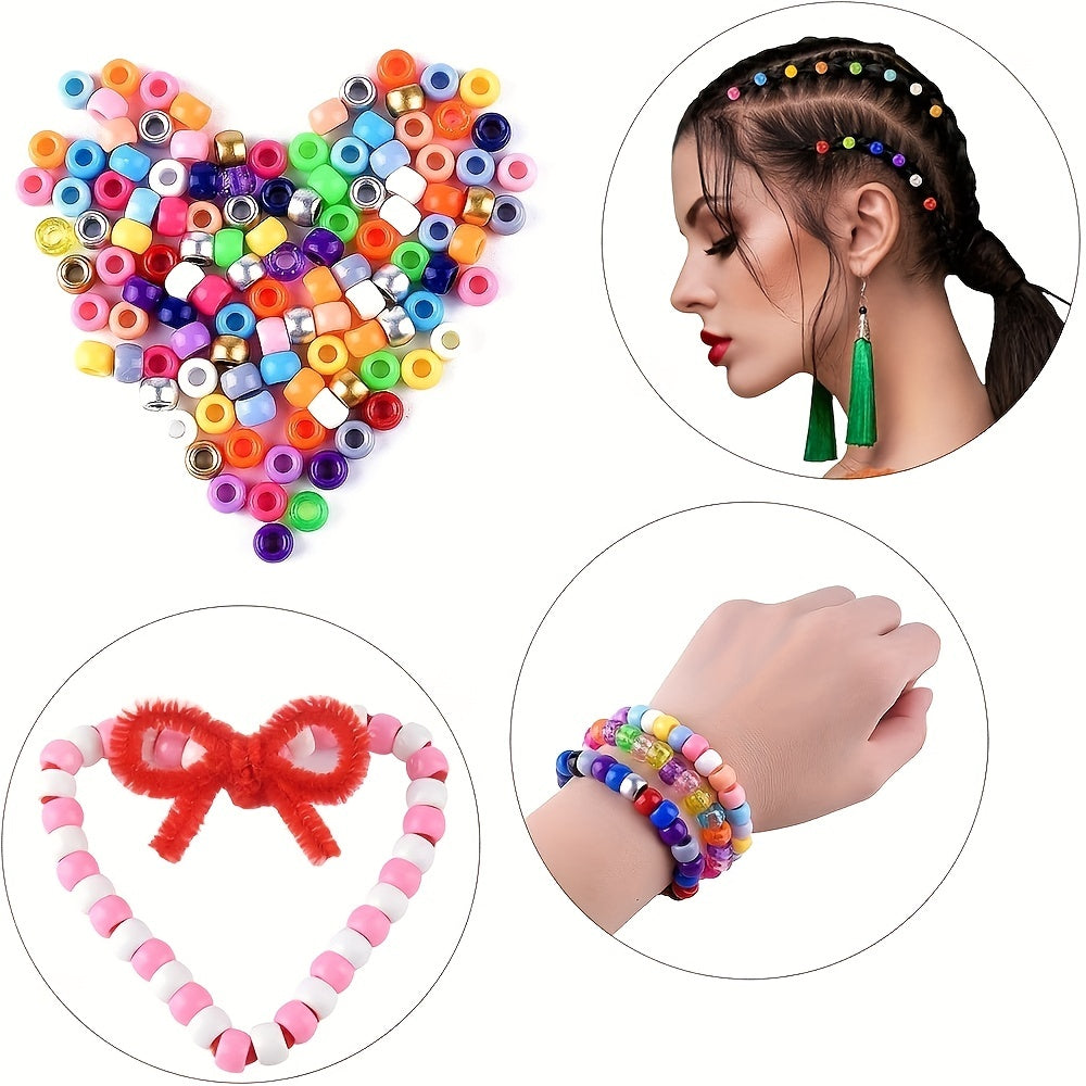 100pcs Colorful Acrylic Big Hole Pony Beads- 6x9mmLarge Hole Beads