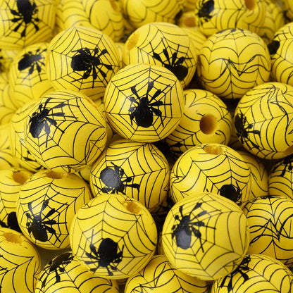 10pcs 15mm Halloween Spider Pattern Wooden Beads