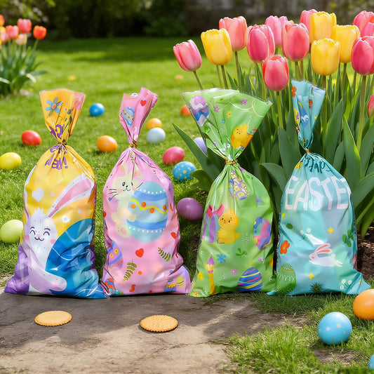 50-Piece 13x27.5 cm OPP Easter Gift Bags with Gold Print