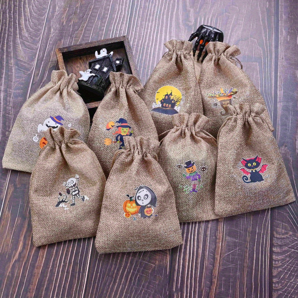 10PCS Reusable Halloween Drawstring Gift Bag Set