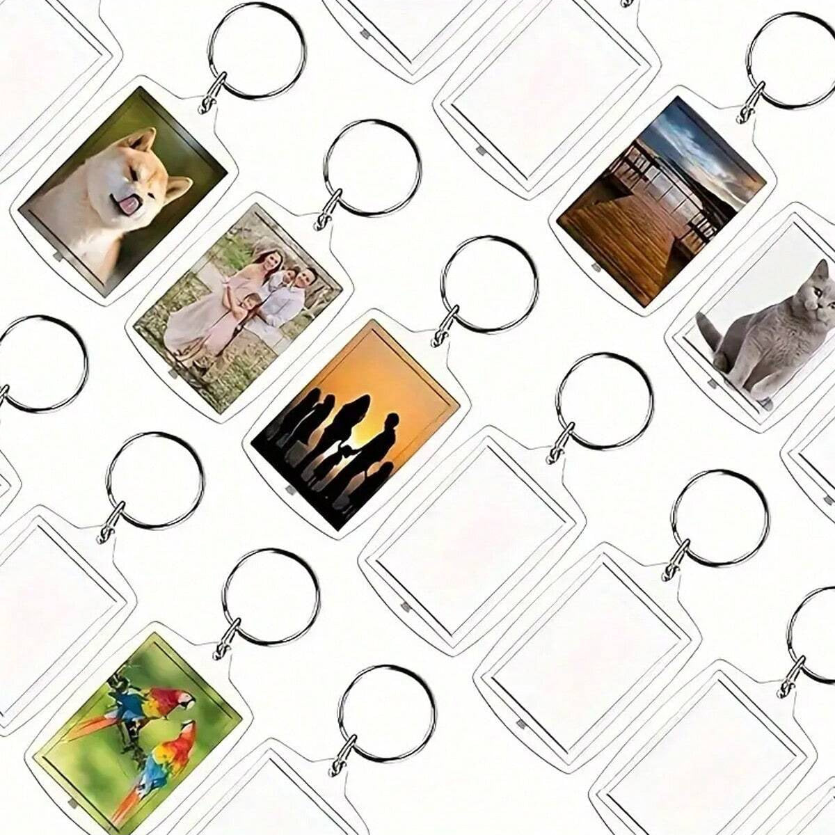 20pcs Blank Photo Frame Keychains Set Acrylic Clear Double-Sided Photo