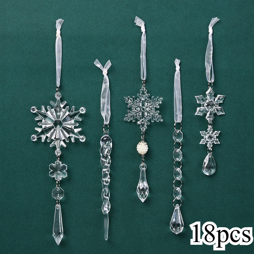 18-Piece Christmas Transparent Snowflake & Waterdrop Acrylic Pendants
