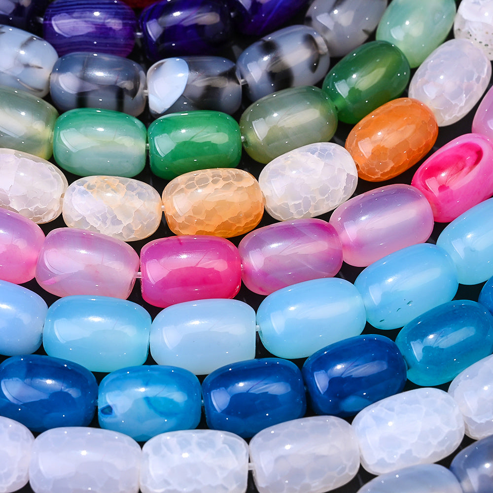 28pcs/strand 10x14mm Natural Agate Barrel Beads