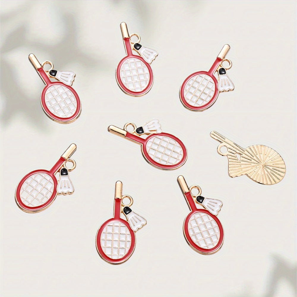 10PCS 11×22mm Colorful Badminton Racket Enamel Charm Set