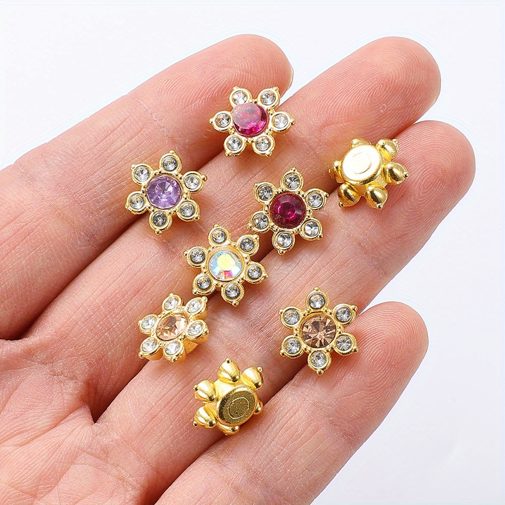 50pcs Six Petal Flower Rhinestone Acrylic Beads