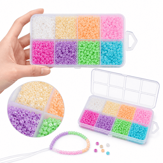 1 Box 8-Grid Multicolor Pearlescent Glass Rice Bead Set