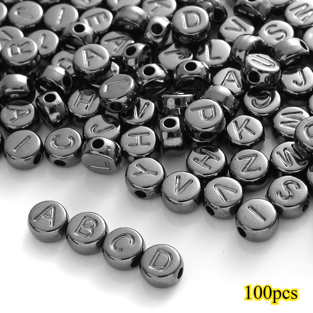 100pcs Silvery Golden Mixed Color Letter Acrylic Beads