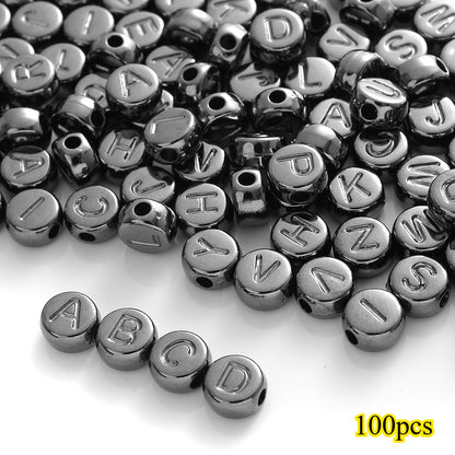 100pcs Silvery Golden Mixed Color Letter Acrylic Beads