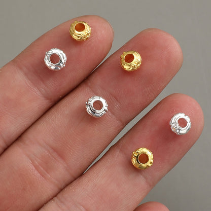 50pcs/set Pattern Engraved Golden & Silvery Spacer Beads