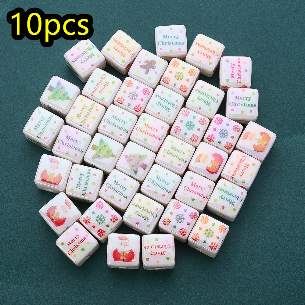 10pcs/set 14mm Christmas Square Acrylic Focal Beads
