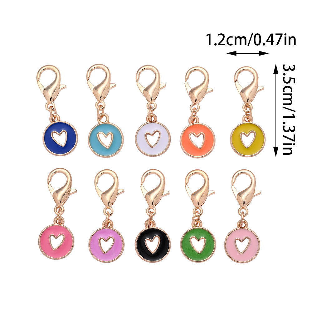 10PCS 35×12mm Hollow Heart Enamel Keychain Charm Set