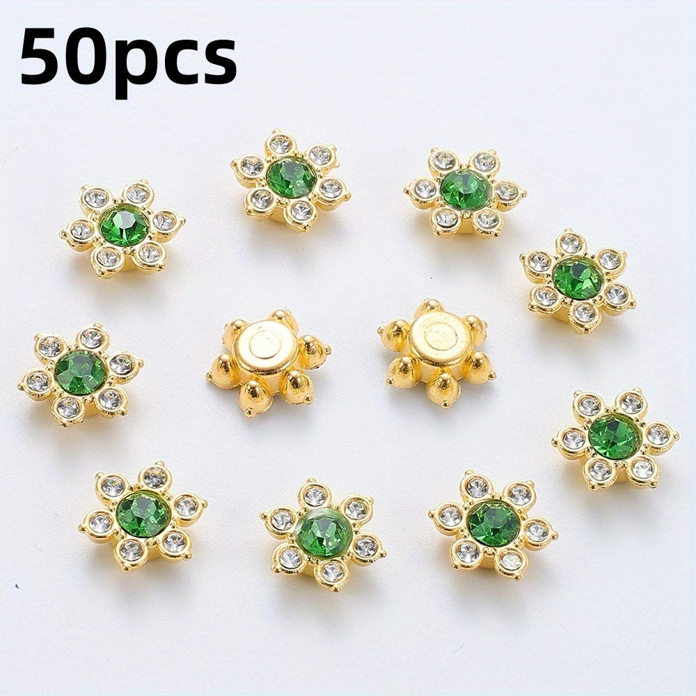 50pcs Six Petal Flower Rhinestone Acrylic Beads
