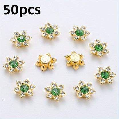 50pcs Six Petal Flower Rhinestone Acrylic Beads