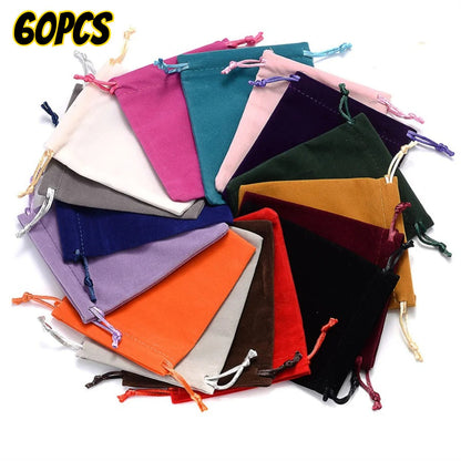 60-Piece Random Color 7x9 cm Velvet Drawstring Pouches