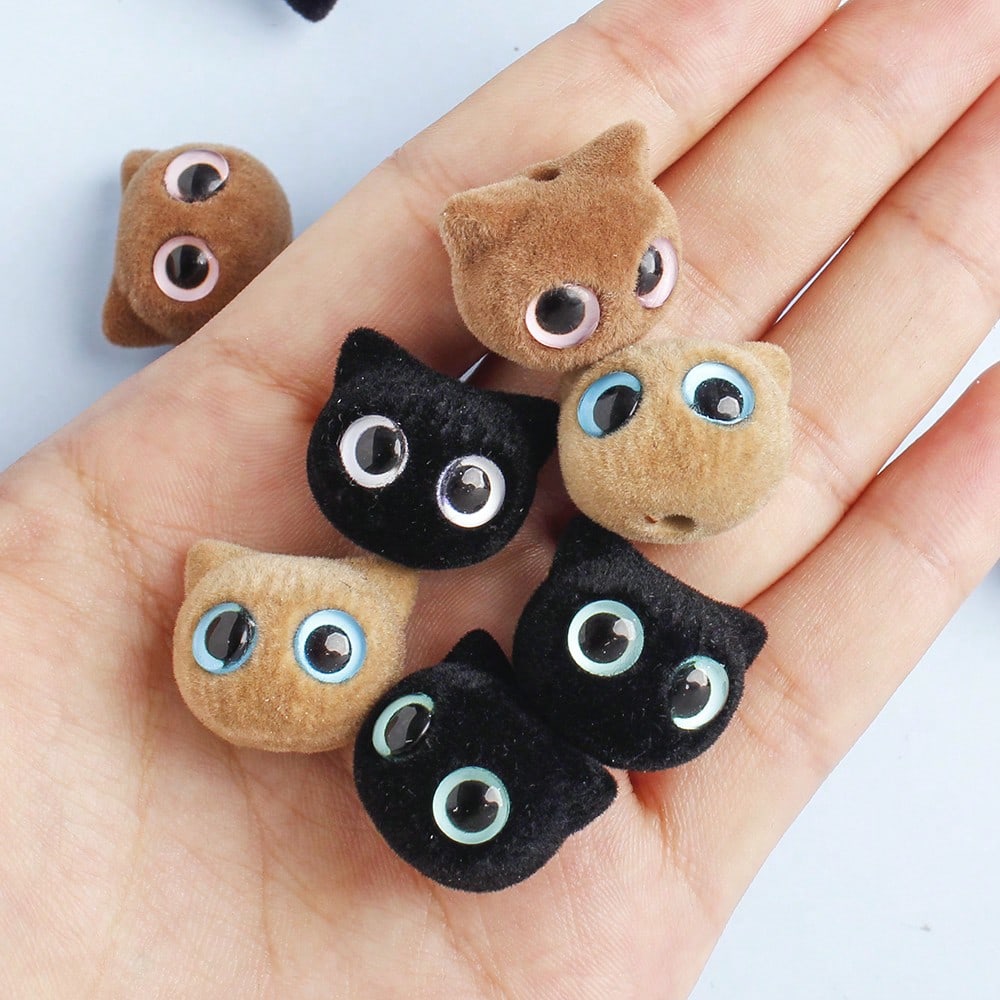 Big Eye Cat Flocking Acrylic Beads