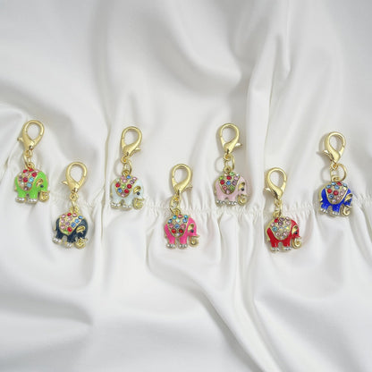 18PCS Rhinestone & Enamel Elephant Mini Keychain Set