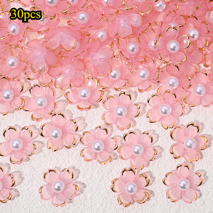 30pcs/set Transparent White Acrylic Cherry Blossom Flower Beads