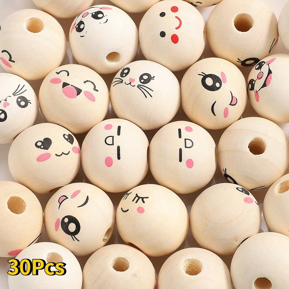 10/30/50pcs 20mm Wooden Smile Face Beads