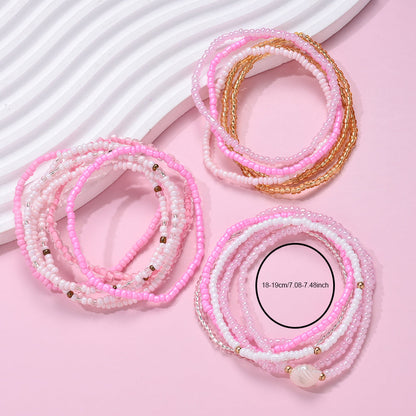 Pink Rice Beaded Bracelet Set