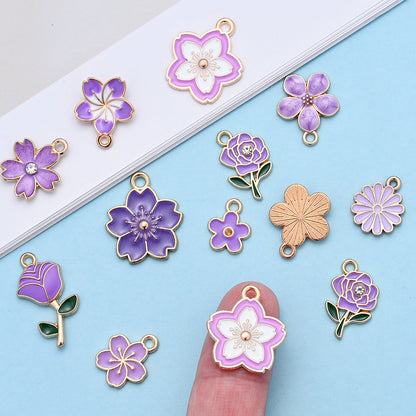 20/50PCS Purple Flower Enamel Charm Pendant Set