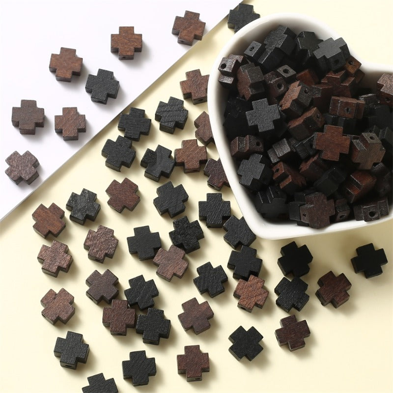 30pcs 10x10mm Cross Wooden Beads