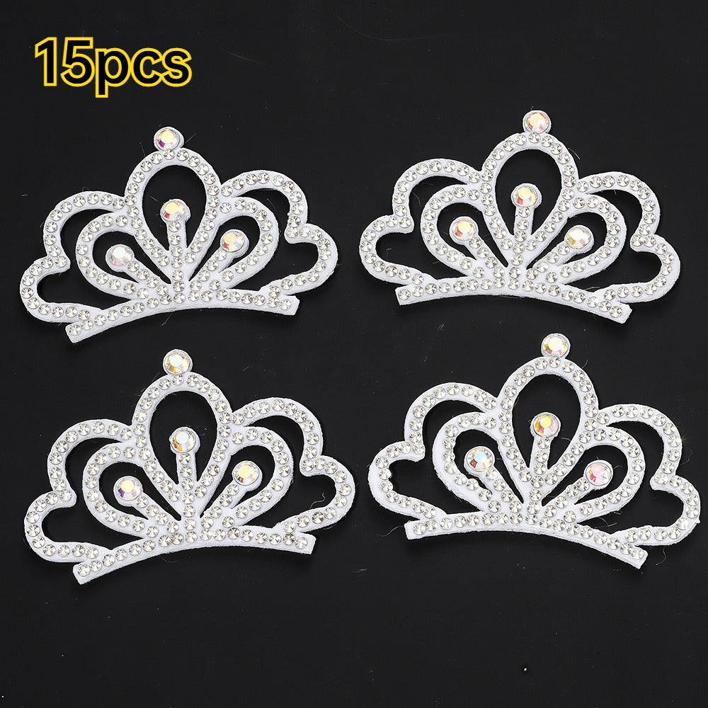 15-Piece White Padded Crown Rhinestone Patches