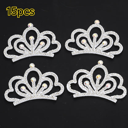 15-Piece White Padded Crown Rhinestone Patches