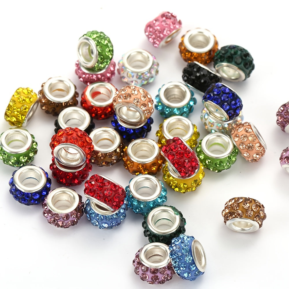 50pcs 11mm Large Hole Rhinestone Alloy Beads