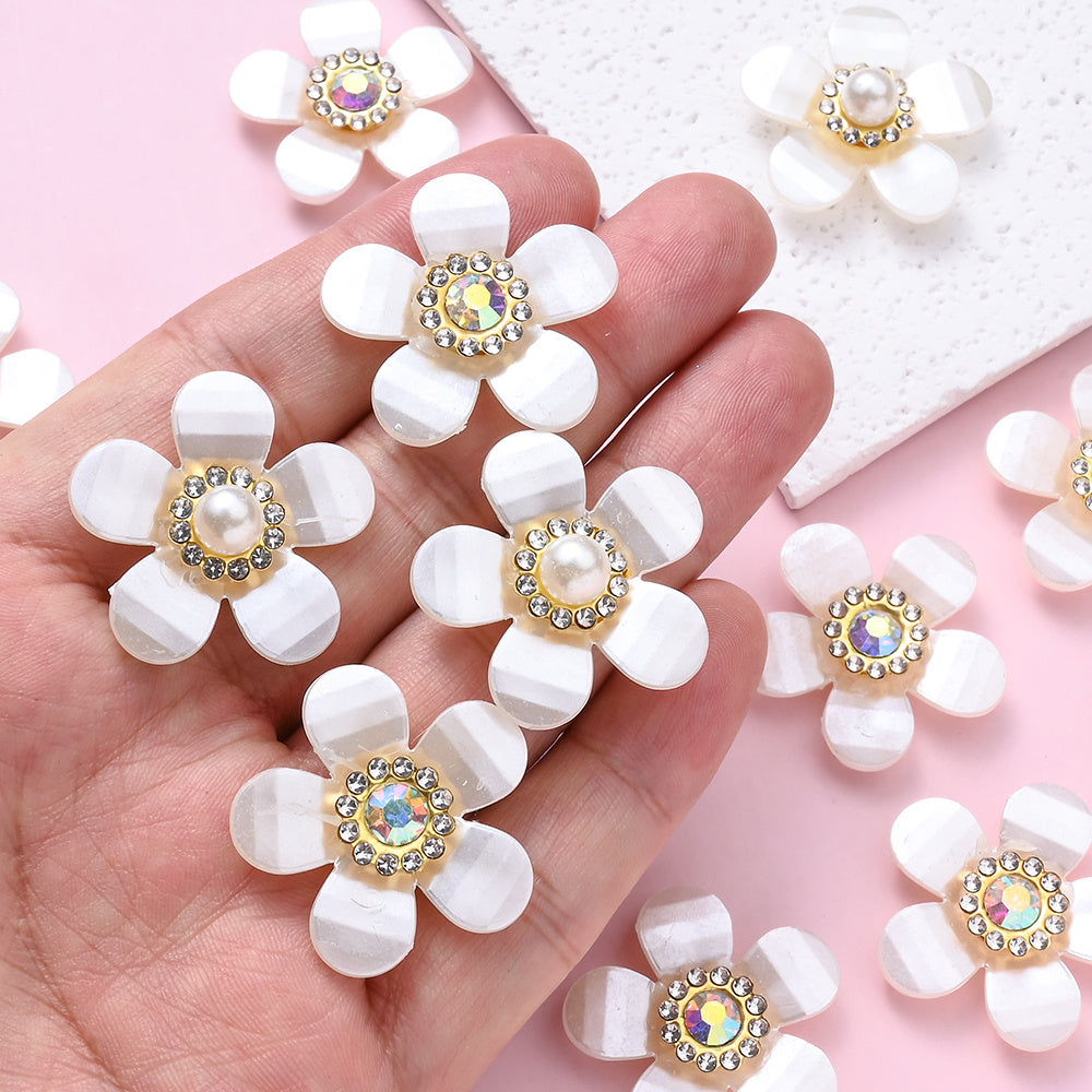White Flower Acrylic Flatback Beads