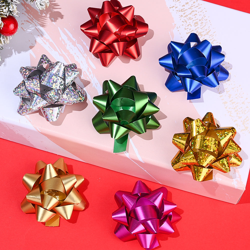 6PCS 5cm PET Christmas Star Ribbon Flower Decorations