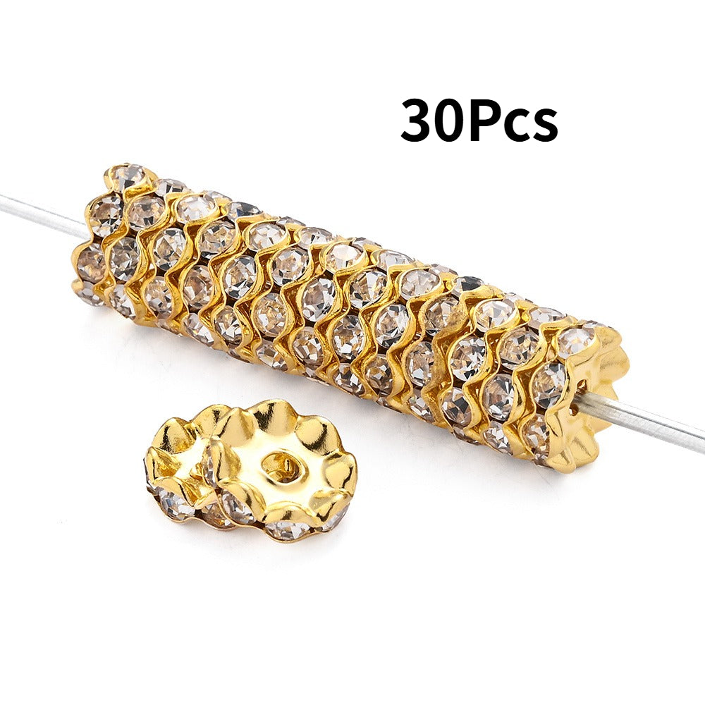 30/50pcs 12mm Wave Edge Metal Rhinestone Rondelle Beads