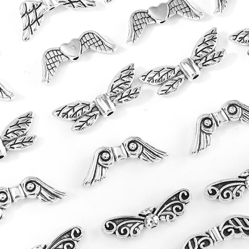 100-Piece Alloy Angel Wing Pendant Charms