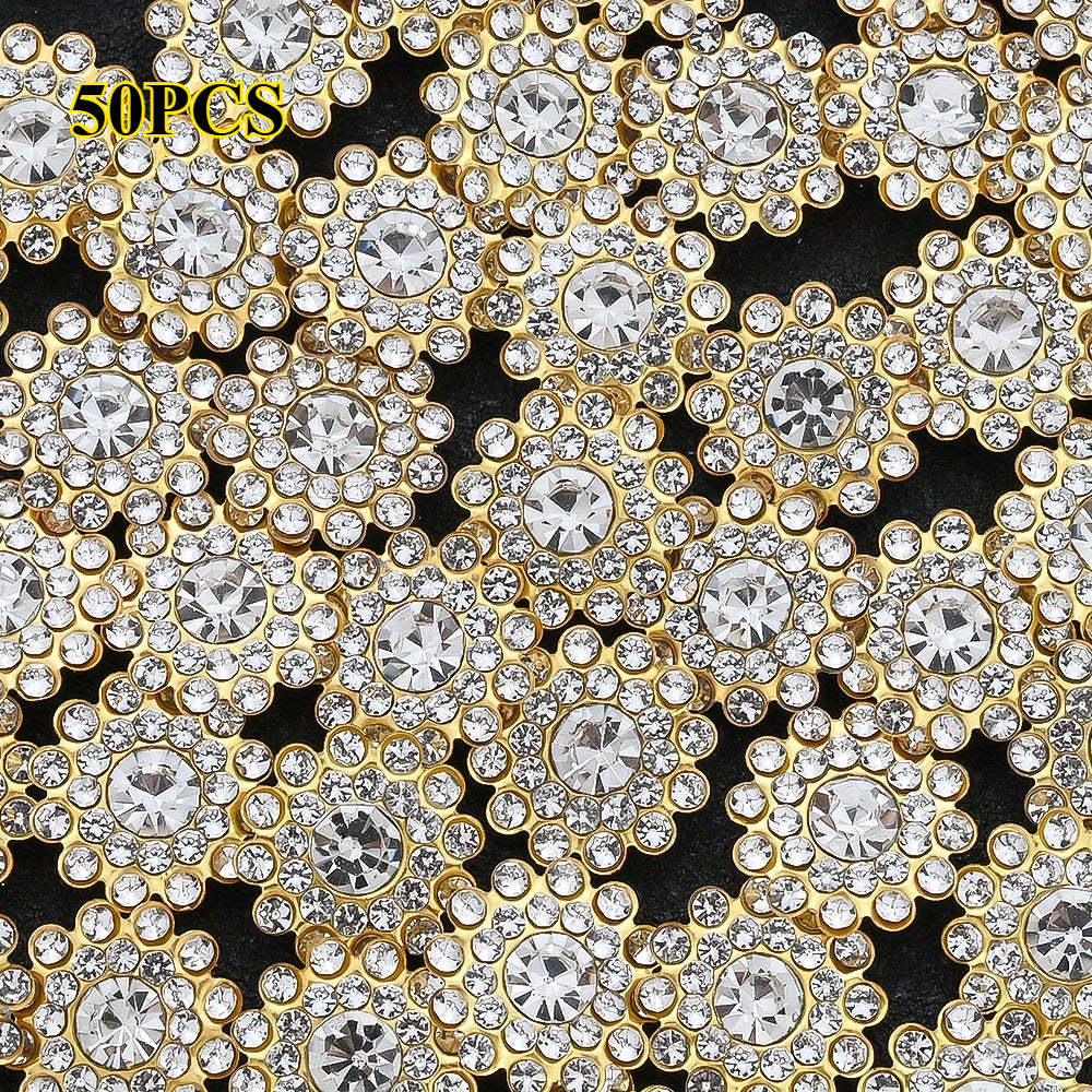 50pcs 13.8mm Two-Tone Sunflower Rhinestone Patch Beads