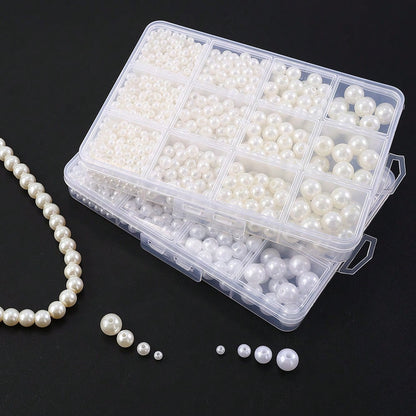 1100pcs/box Mixed Size White Acrylic Round Beads