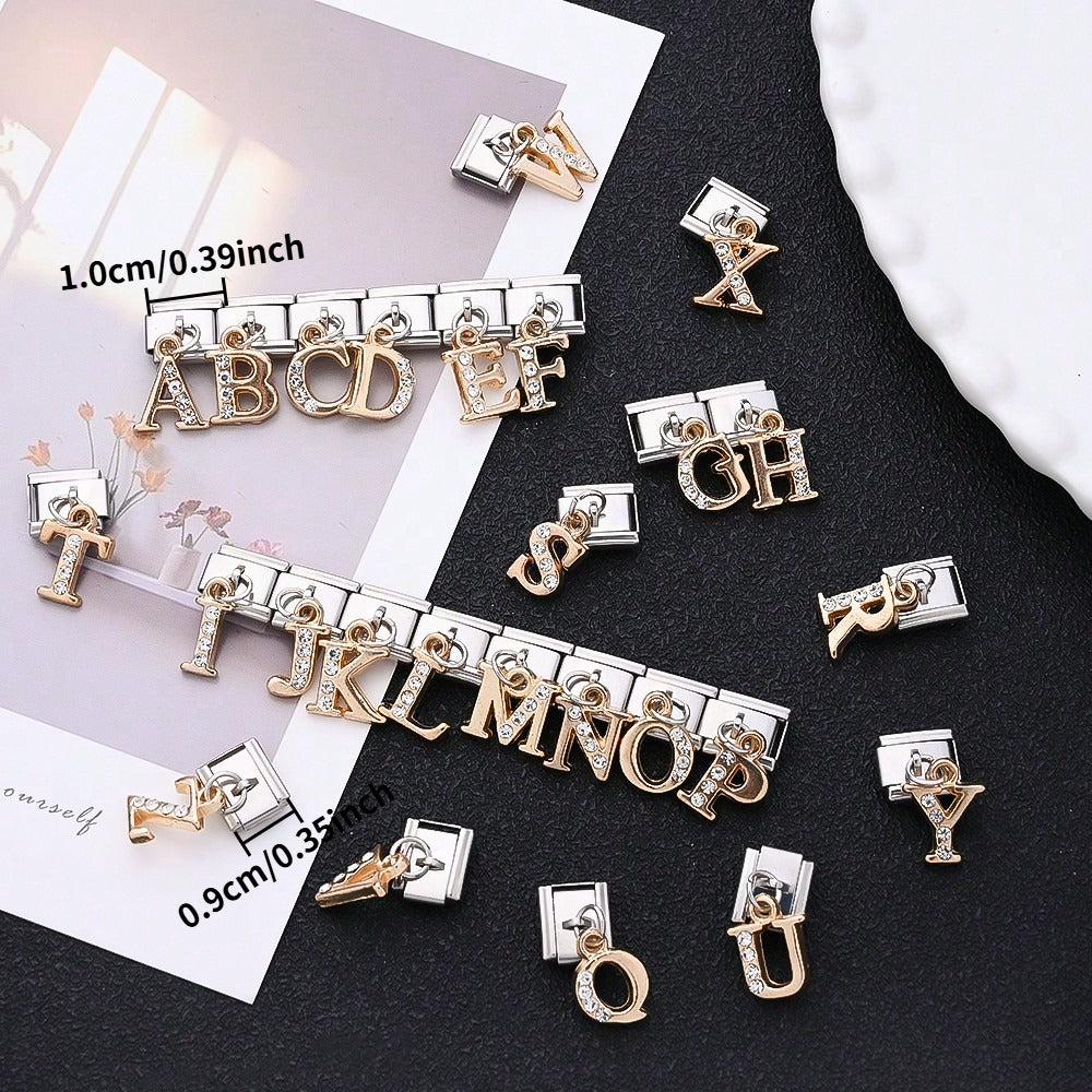 1PC Rhinestone A-Z Letter Modular Bracelet Charm Set