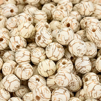 Colored Round Wood Beads with Gold Thread