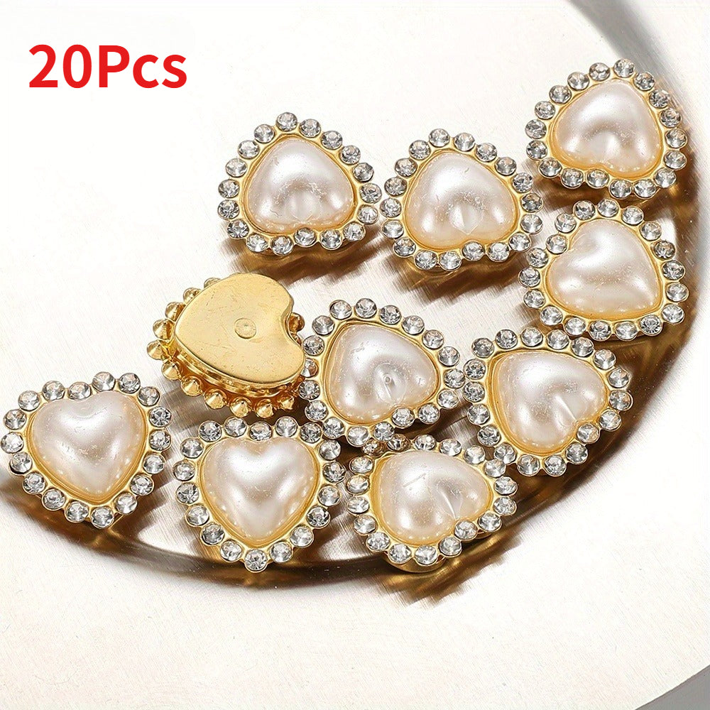 White Heart and Teardrop Rhinestone Pearl Cabochons