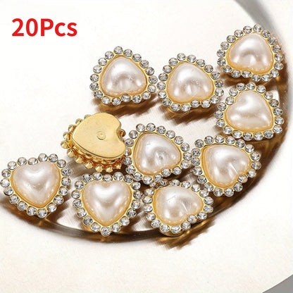 White Heart and Teardrop Rhinestone Pearl Cabochons