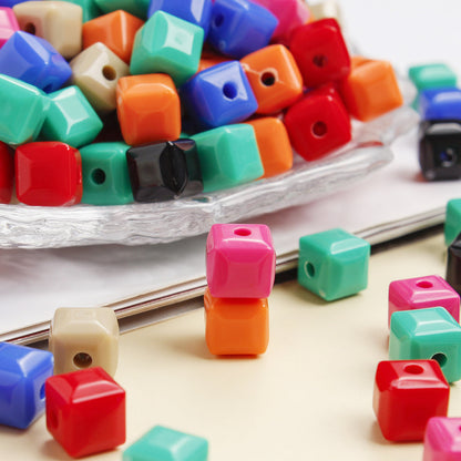 100-Piece 7 mm Multicolor Luminous Square Acrylic Beads