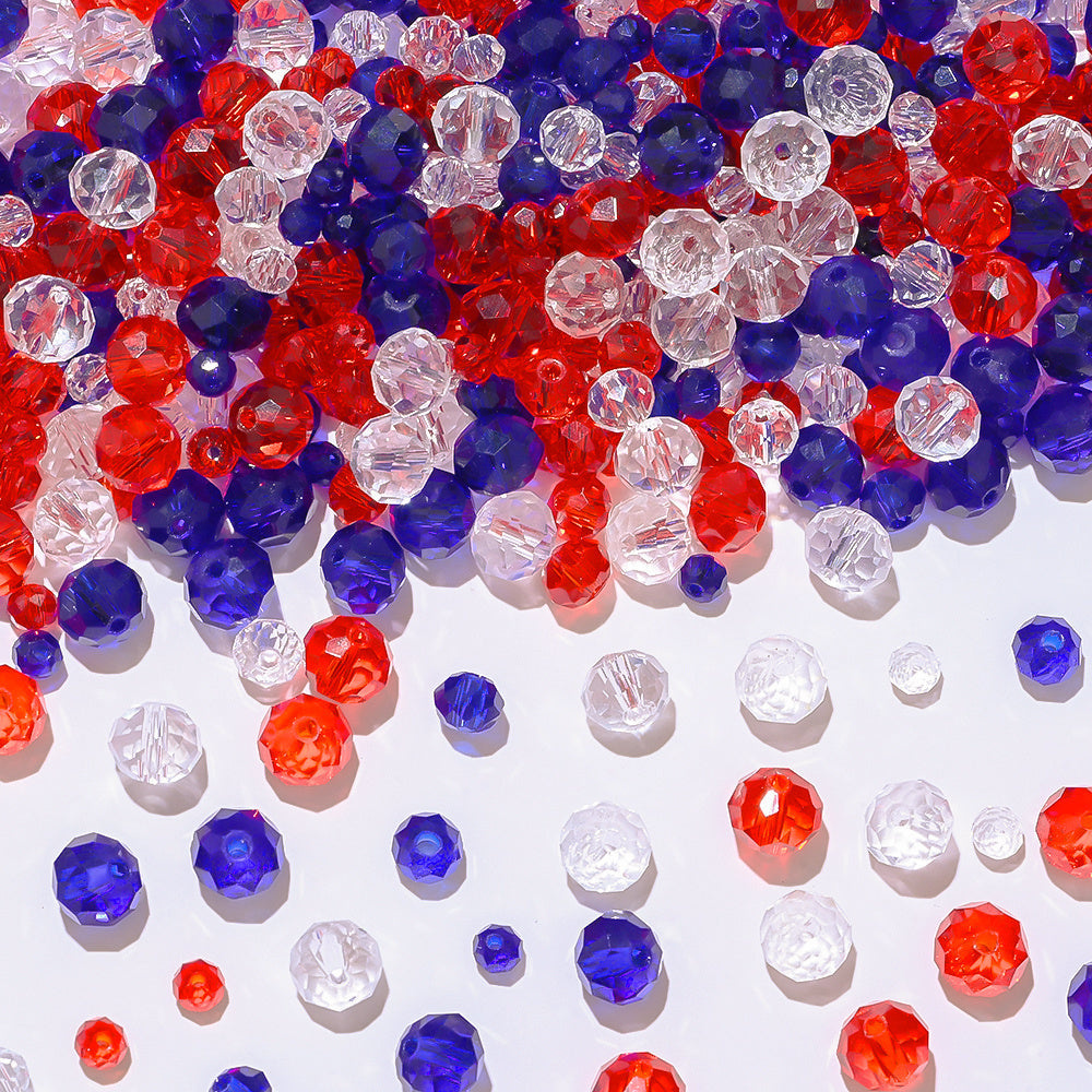 Patriotic Red White and Blue Faceted Glass Bead Set