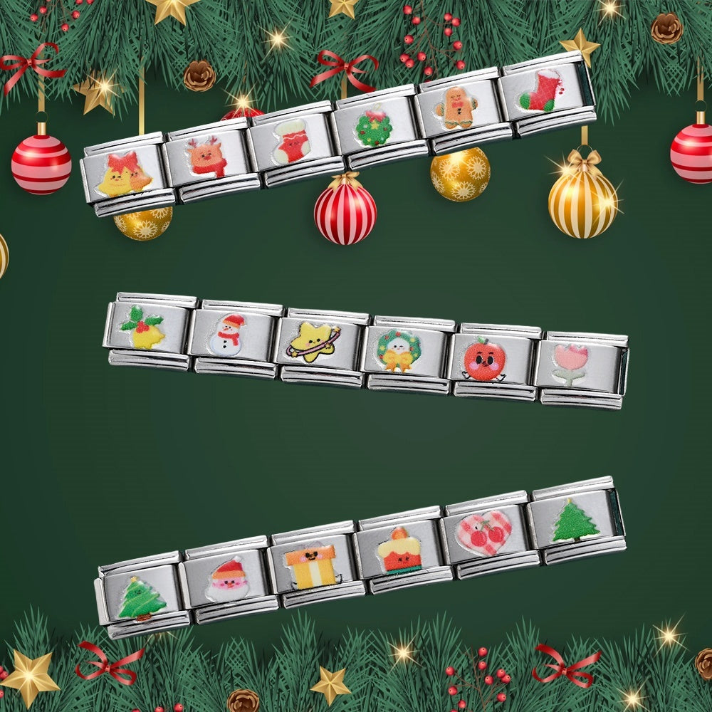 18PCS Stainless Steel Christmas Charm Bracelet Set
