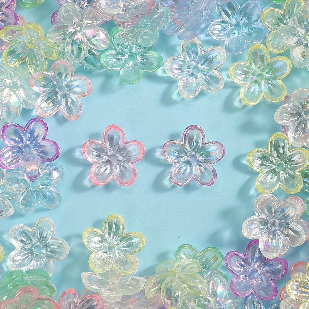 Clear Five-Petal Flower Acrylic Beads