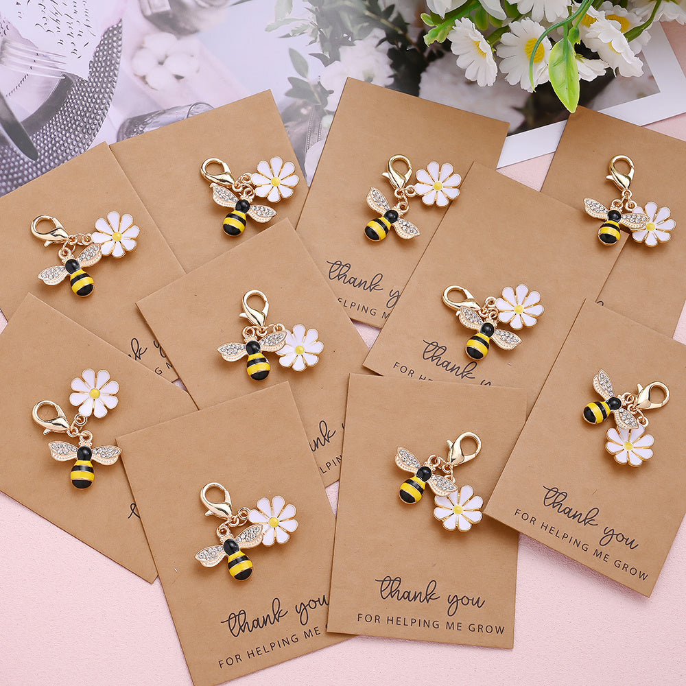 Rhinestone Bee Sunflower Keychains