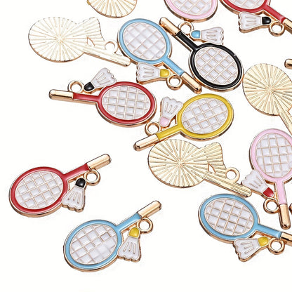 10PCS 11×22mm Colorful Badminton Racket Enamel Charm Set